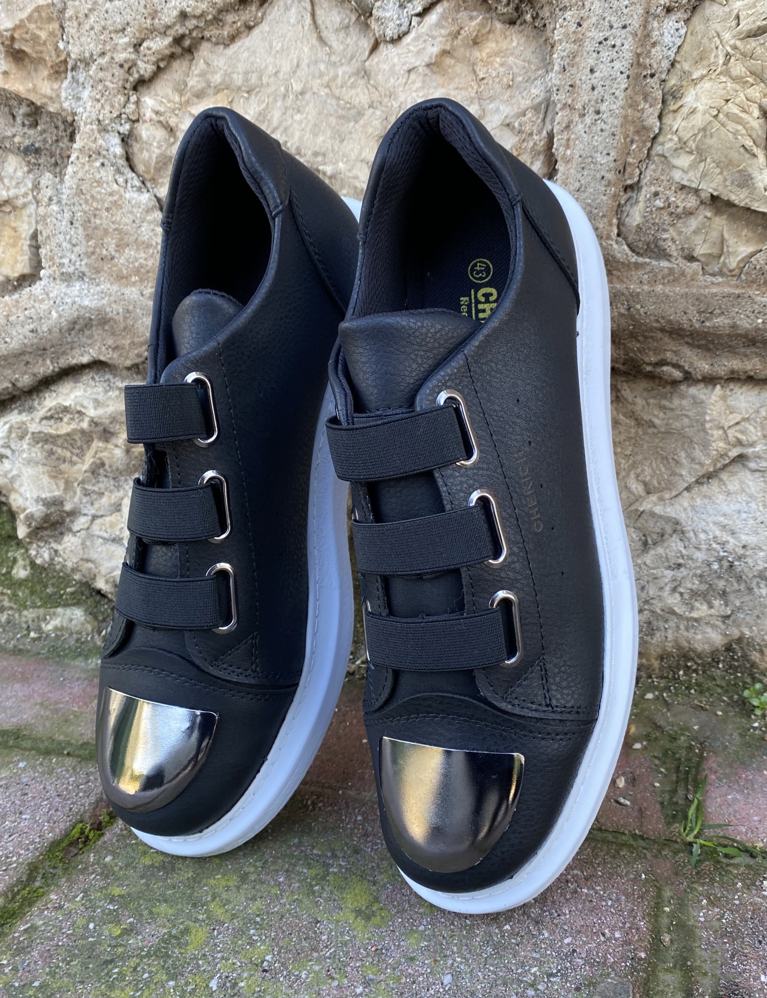 Ανδρικά ασπρόμαυρα Casual Sneakers δερματίνη με καθρέφτη CH251